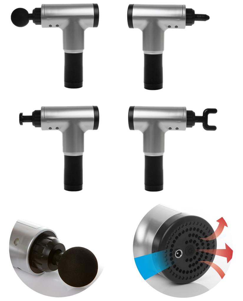 Strong vibrating massager with 4 heads, gun for back and body massage