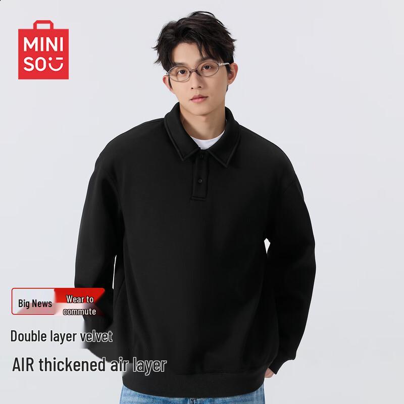 

MINISO Men s American Style Fleece Lined Lapel Sweatshirt M