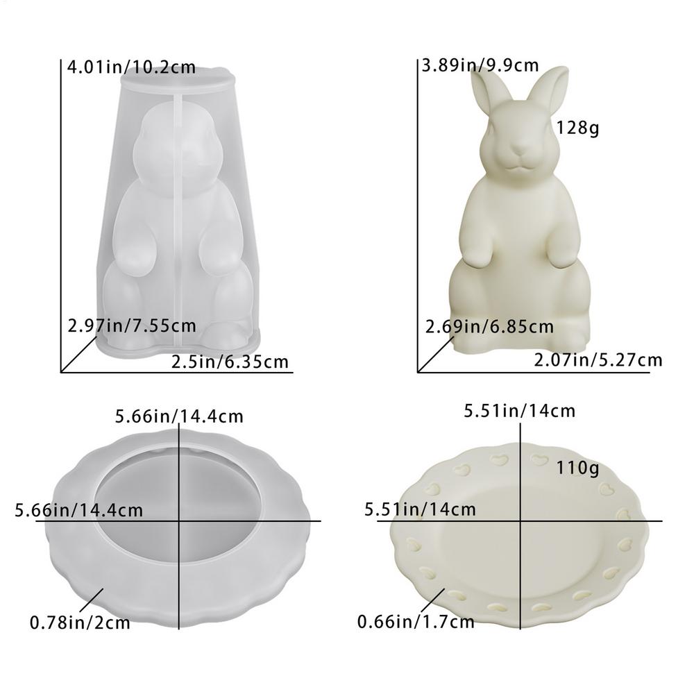3D Easter Bunny Tray Silicone Mold Set Easter Rabbit Epoxy Resin Mold Cute Rabbit Holding Molds Concrete Home Craft Decoration