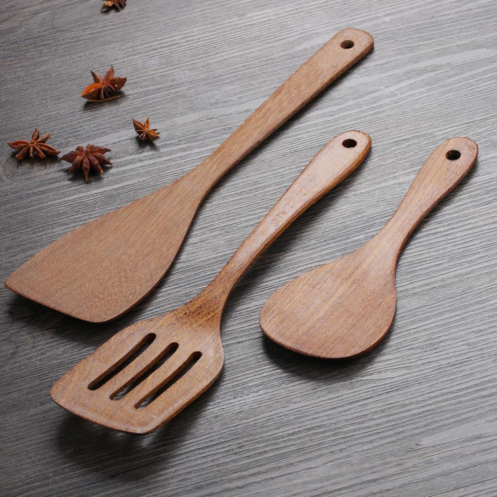 Wooden Nonstick pan Meat Kitchen Tools Mixing Spoon Soup Scoop Ladle Cooking Shovel Rice Spatula