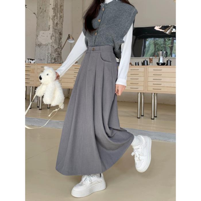 Plus Size Women's High Waist Black A-Line Midi Skirt - Autumn/Winter Fashion