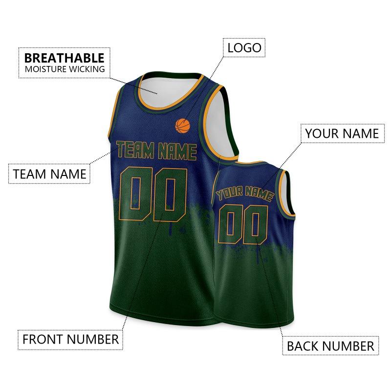 Individuelles Basketballtrikot Gold Marineblau Personalisiert Bedruckt Mit Eigenem Namen Nummer Logo Herren/Damen/Kinder Schnelltrocknend Ärmellose Shirts