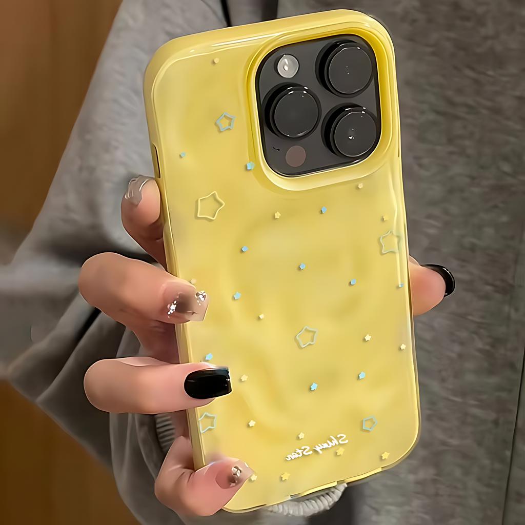 Fashion Simple Shine Star 3D Irregular Wrinkle Phone Cases For iPhone 17 16 15 14 Plus 13 12 Air Pro Max Shockproof Glossy Soft