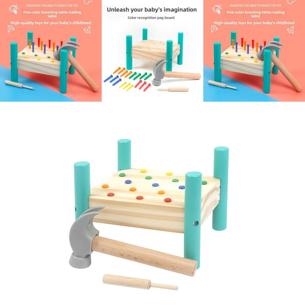 Wooden Hammering Bench For Toddlers With Colorful Design For Handeye Coordination Learning