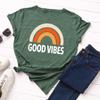 Summer Pure Cotton Women's Rainbow GOOD VIBES Printed Loose Round Neck Short Sleeved T-Shirts Women’s