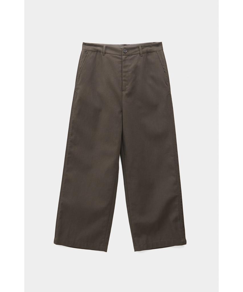 YOUTH Double Trimming Wide Pants - Brown Check
