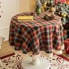 Christmas Tablecloth Round Checkered Fringe Red Green Plaid Vintage Luxury Party Dining Table Cover Decor