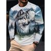 Herren Herbst und Winter 3D Tiger Wolf Print Rundhals Langarm T-Shirt