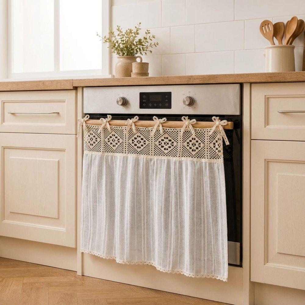 Pastoral Style Kitchen Stove Cover Skirt Handmade Stove Decor Valance Cabinet Curtain Small Window