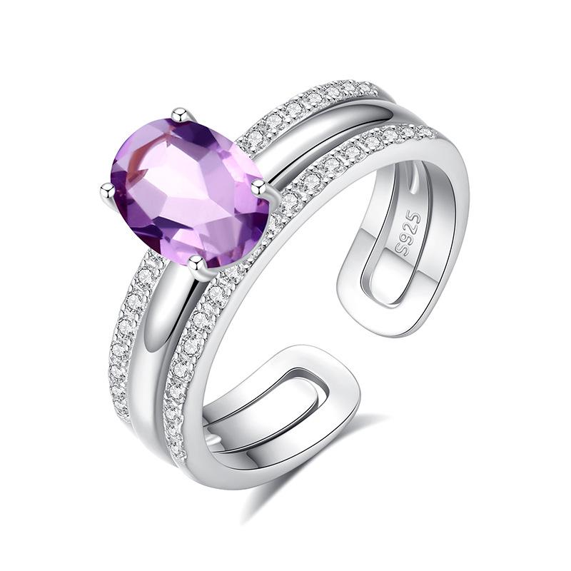 

S925 Sterling Silver 2-in-1 Couple Ring, Natural Crystal Topaz Adjustable Band, Luxury INS Style Minimalist Jewelry, Gift for Lovers Opening adjustable