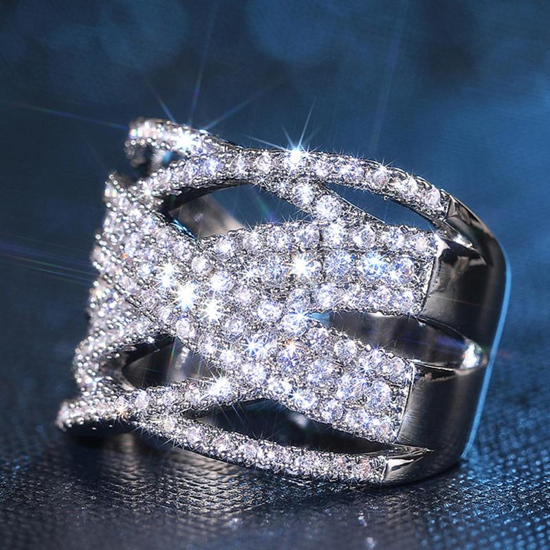 Huitan Luxury CopperColor Cross Rings for Women Sparkling Zirconia Finger Accessories for Daily Party Female Trendy Jewelry