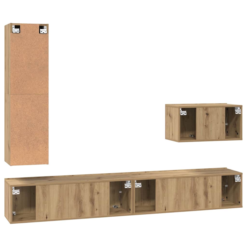 4 Piece TV Cabinet Set with Drawers Artisan Oak Wood Based Material