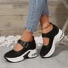 Fashion Breathable Hollow Out Casual Shoes Women 2025 Autumn Thick Bottom High Heel Mary Jane Shoes Thick Bottom Buckle Strap Sneakers