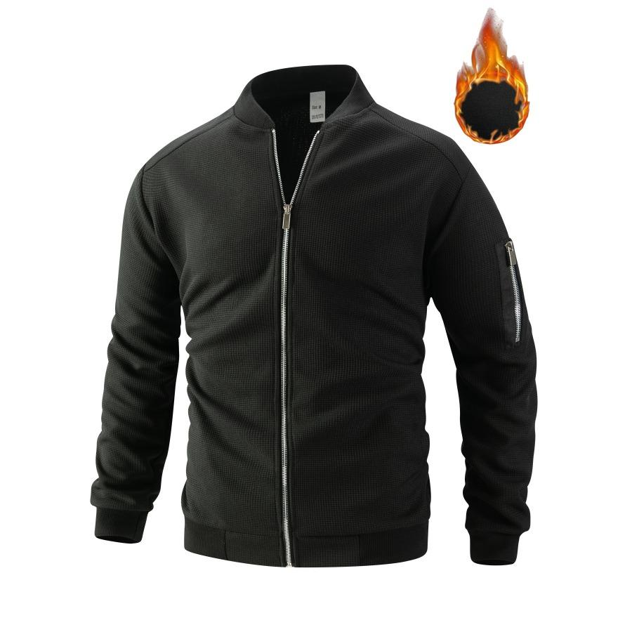 

Autumn Winter Men s Waffle Solid Color Pocket Zipper Thickened Stand Up Collar Jackets S чорний