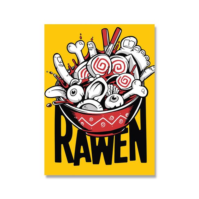 Japanese Food Poster Funny Ramen Noodles Sushi Kitchen Wall Art Print Canvas Painting Pictures for Restaurant Home Decor Cuadros