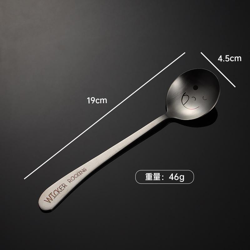 304 Stainless Steel Creative Smiley Face Inclined Handle Laser Spoon Chopsticks Fork Student Tableware Full Set of Gifts Children
