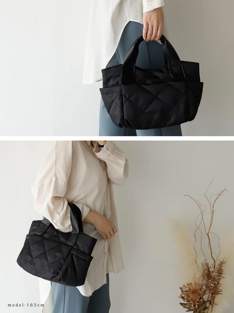 Gratante Quilted Tote B5 Ultra Large Work Top Bonded Wide Tote Bag, Nylon, Size, Women's, Lightweight, Capacity, 2-Way Bag, Zipper, Tote, Gusset,