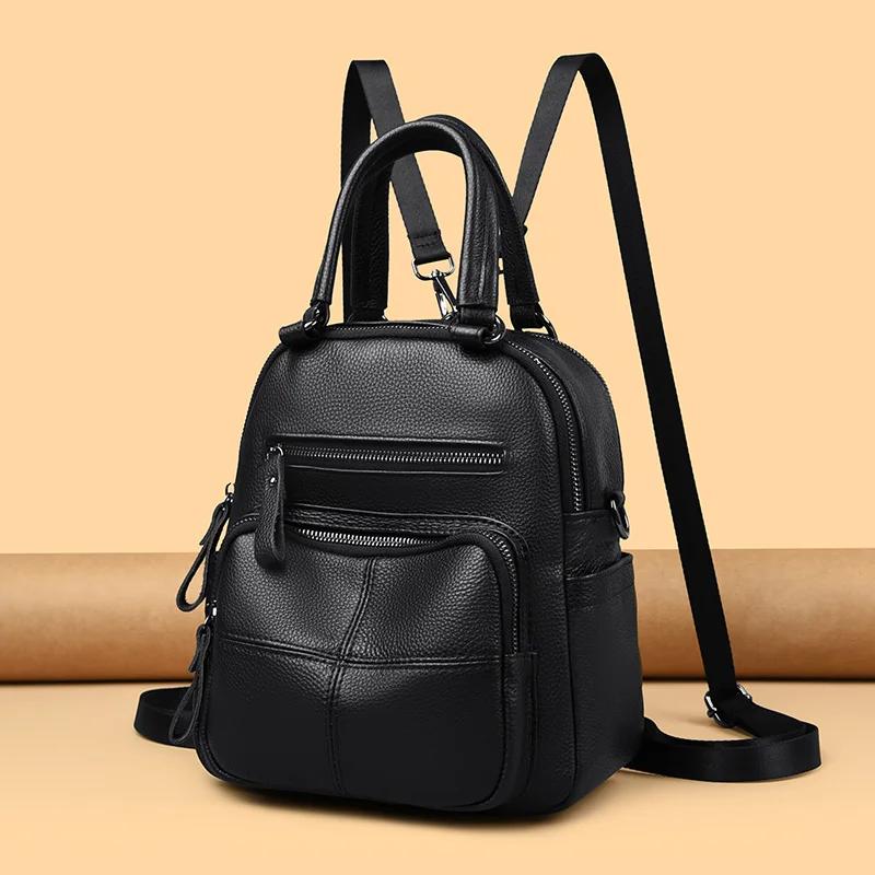 Multifunctional Genuine Leather Fashion Women's Large Capacity School Travel Shoulder Bag