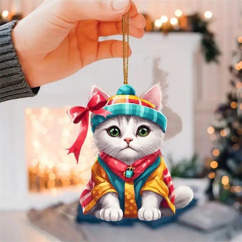 Creative Christmas Cat Car Charm Acrylic Cute Backpack Decoration For Auto Styling