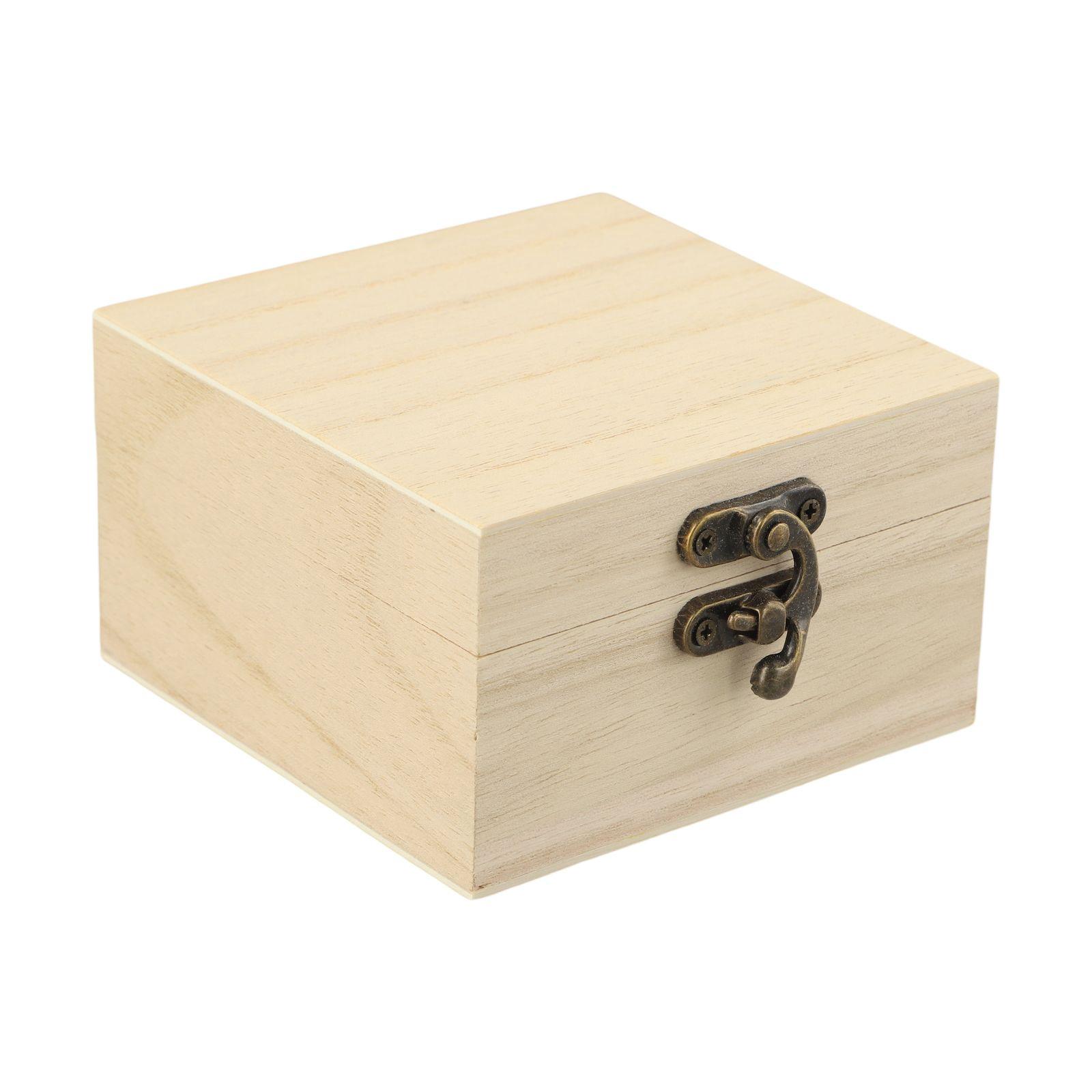 Деревянная коробка из древесины павловнии, квадратная, с винтажной металлической застежкой, откидной крышкой