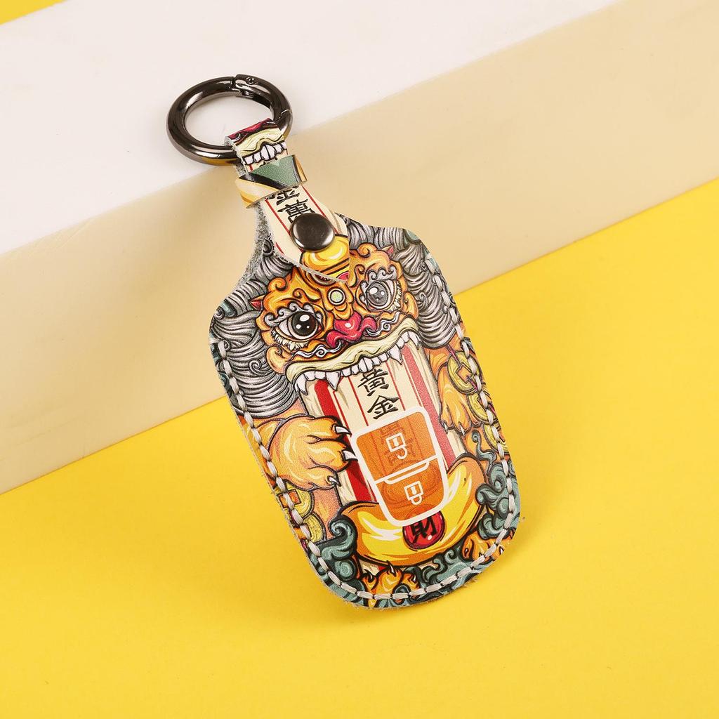 Guochao Handmade Genuine Leather Key Bag for Toyota Custom Gifts