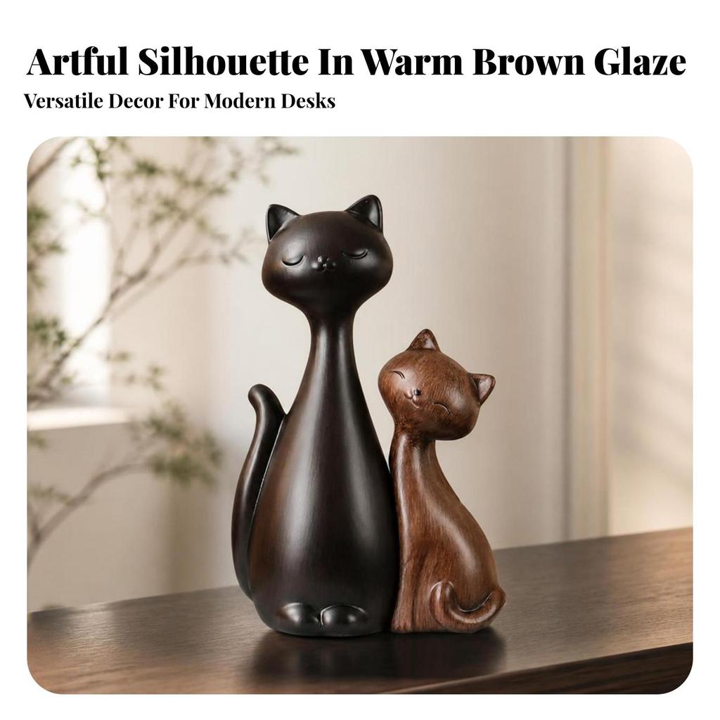 2 Pieces Ceramic Cat Figurine Cute Ornament Stylized for Living Room