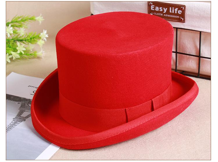 Light Yellow High Top hat Wool Magician high hat British hard top hat Color Cylinder Hat For Women court flat hat President hat S 55