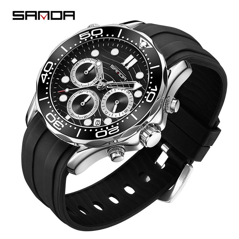 SANDA Men s Six-Hand Quartz Watch with Calendar - Multifunctional Business Fashion Model