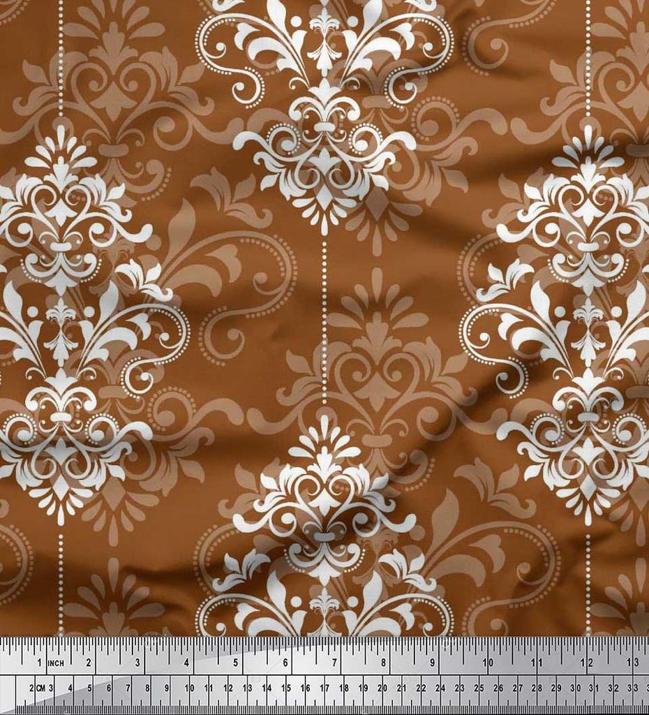 Soimoi Japanischer Krepp-Satin-Stoff mit filigranem Damast-Druck, Meterware, 42 Zoll