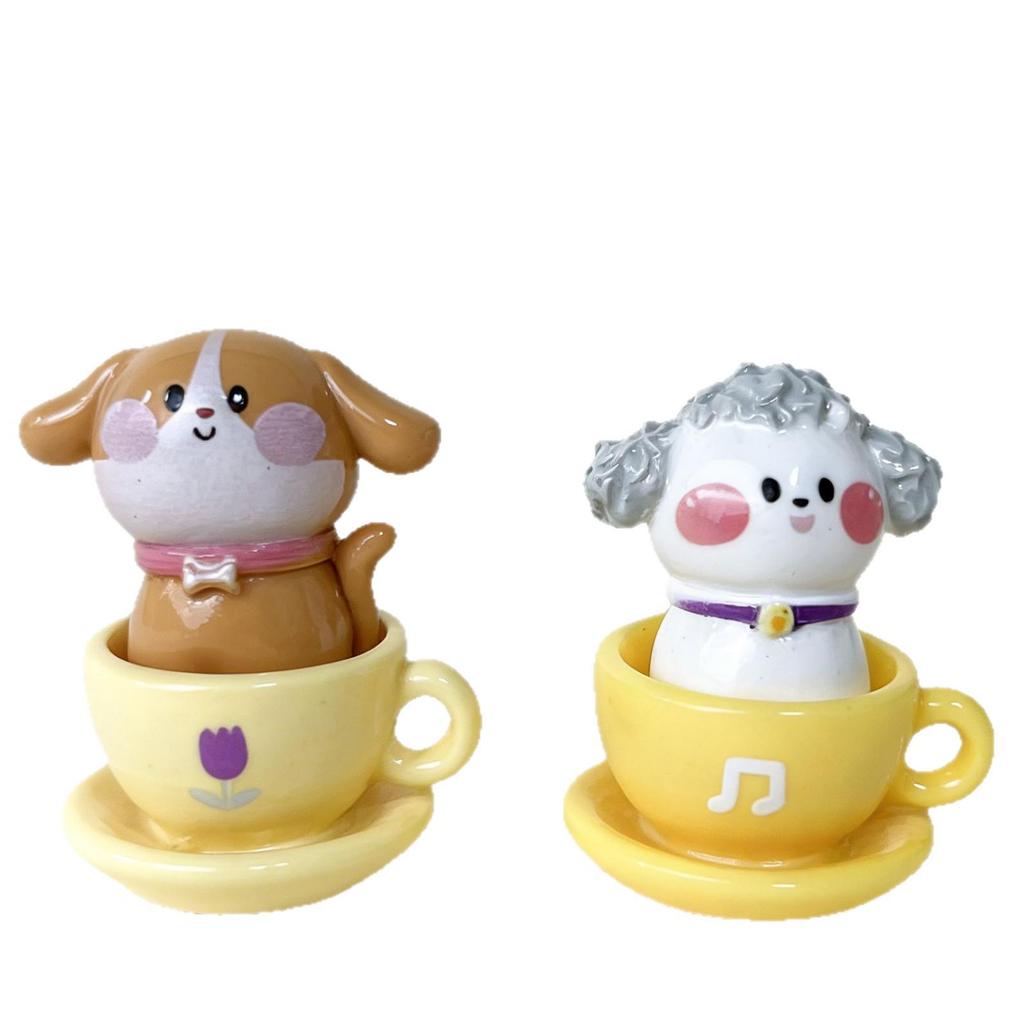 Shin-chan Cute Pet Tea Cup Ornament: Cartoon Cat & Dog Resin Figurines
