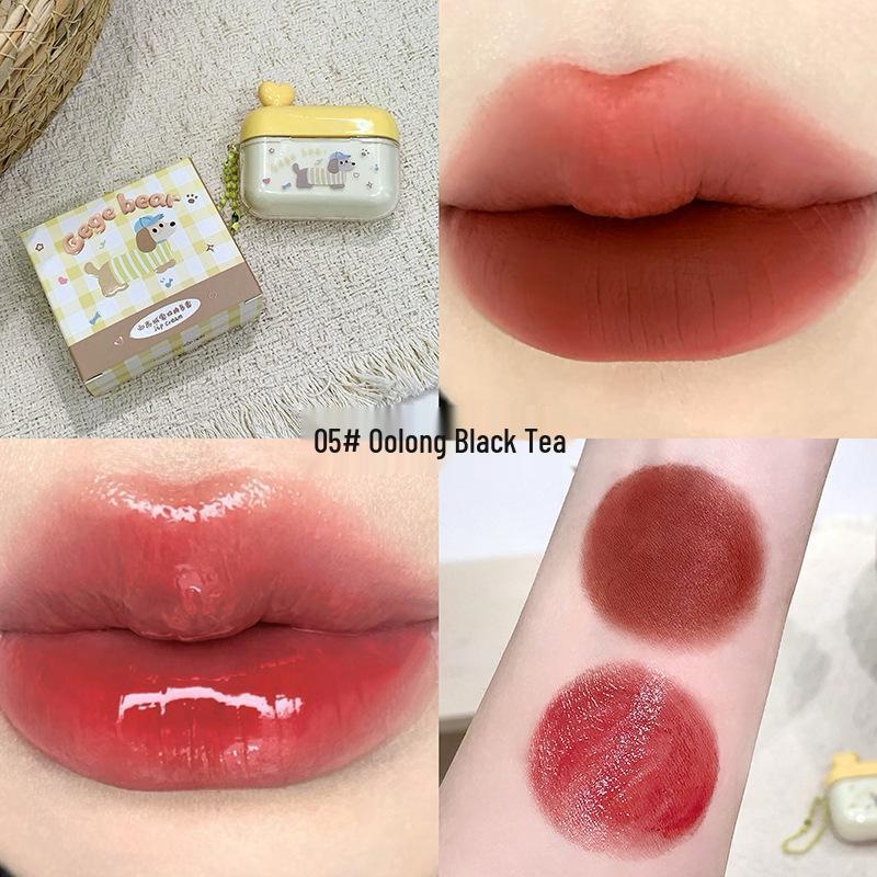 Gege Bear Double-Color Velvet Mist Lip Cream - Natural Bright Matte Finish for Autumn/Winter Moisturizing.