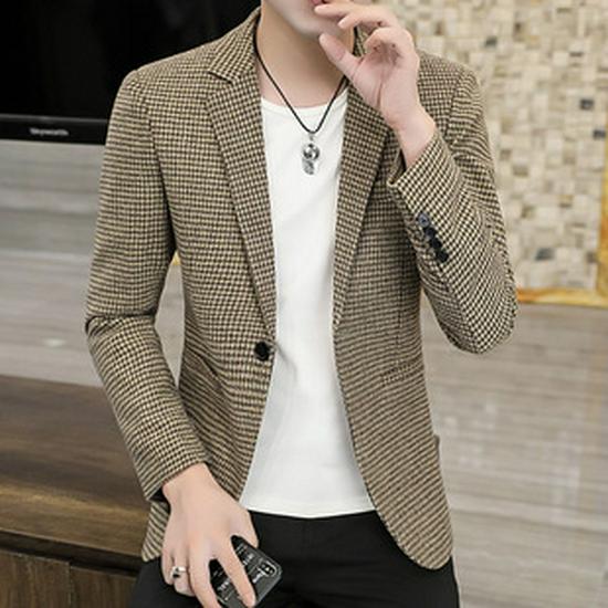 Pánský třídílný oblek střihu slim fit v korejském stylu na svatby a business casual