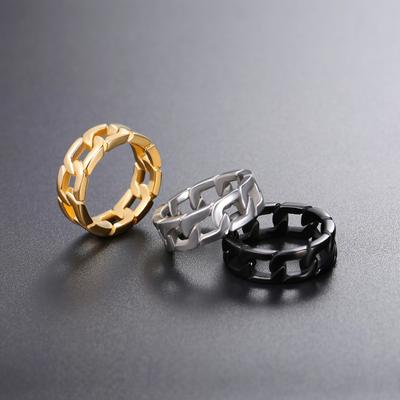Fashion Titanium Steel Cuban Chain Ring Hip Hop Punk Trendy Men Jewelry