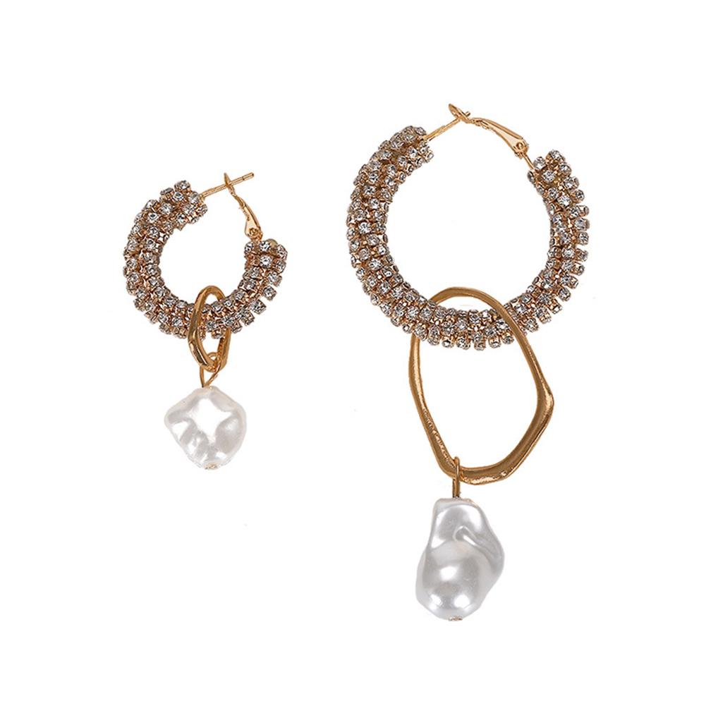 Super Flash Full Asymmetric Circle Earrings Pearl Drop Earrings for Nightclub