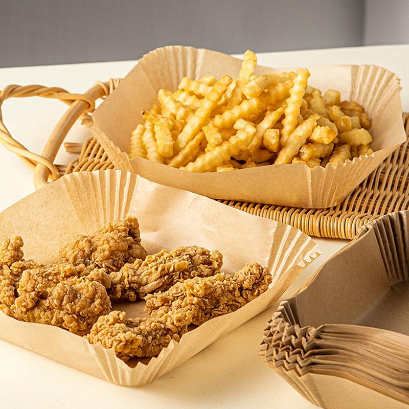 Einweg-Papiereinlage für die Heißluftfritteuse, Antihaft-Matte, Dampfgarer, quadratische Papierbackmatten, Küchen-Heißluftfritteusen-Werkzeuge, Backzubehör
