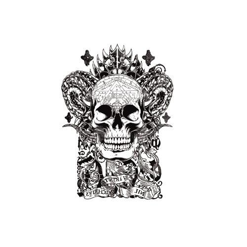 Ukiyo-E Painted Skull Prajna Tattoo Sticker Wake-Up Meaning Flower Arm Half Arm Water Transfer Waterproof Tattoo Sticker