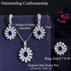 WWJ Korean Design Cubic Zircon Sun Flower Ring Earrings Pendant Necklace 3pcs Set