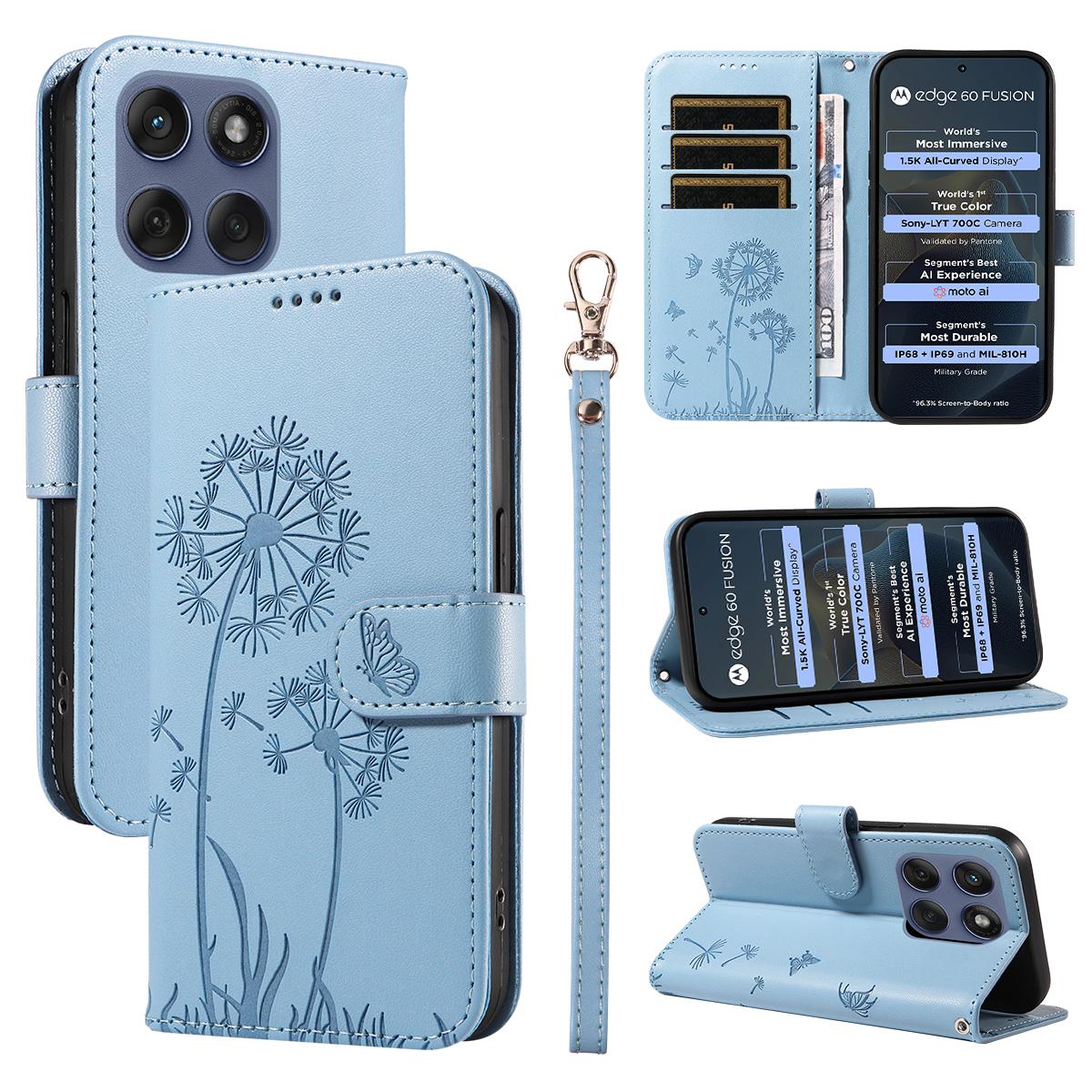 Dandelion Imprint Leather Case - Wallet, Stand & Strap for Motorola Edge 60 Series 5G B