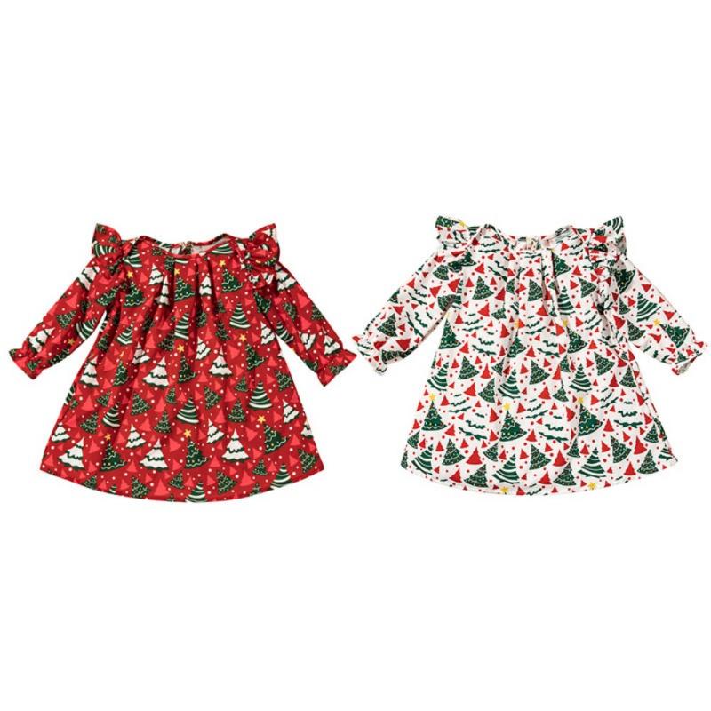

Girls Dress Round Neck Long Sleeved Cute Christmas Themed Kids Dress 90