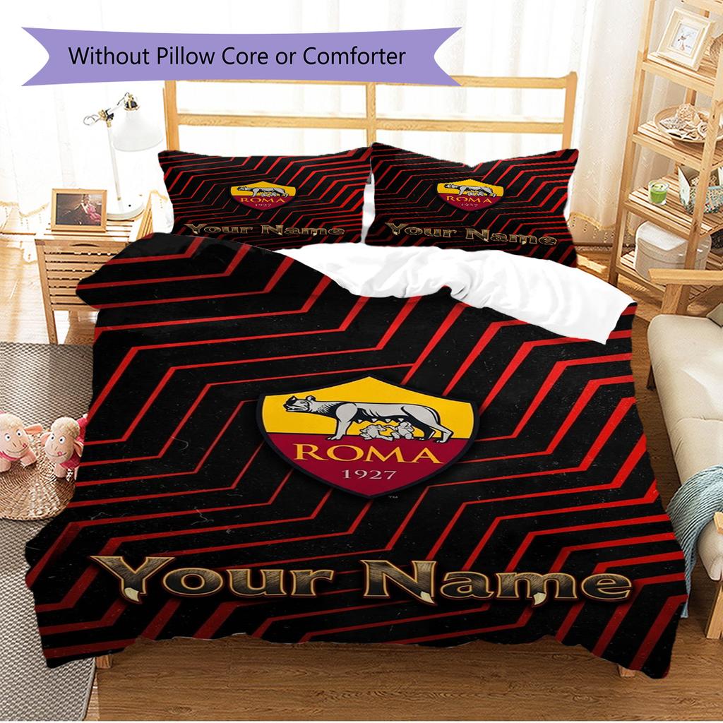 Set Biancheria da Letto Personalizzato con Logo AS Roma Copripiumino Federe Decorazione per la Casa Regalo (1 * copripiumino + 2 * federa, senza nucleo)