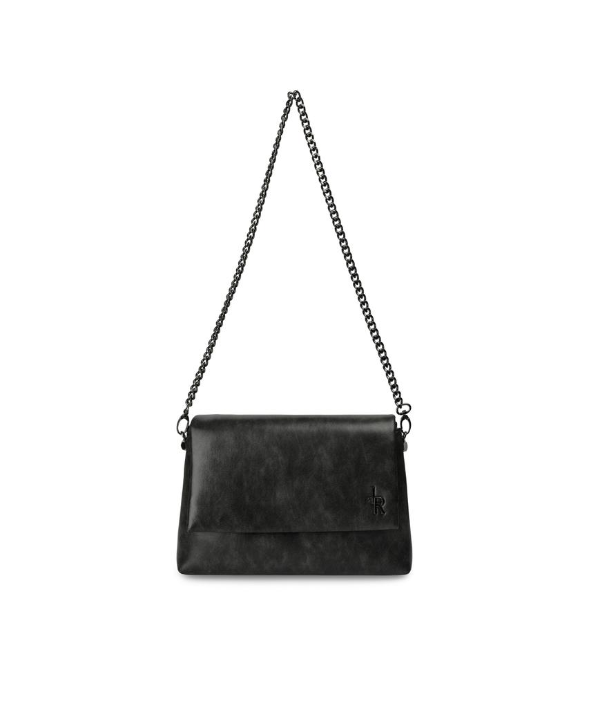 Leathery Flap Chain Shoulder Bag [Ivory]