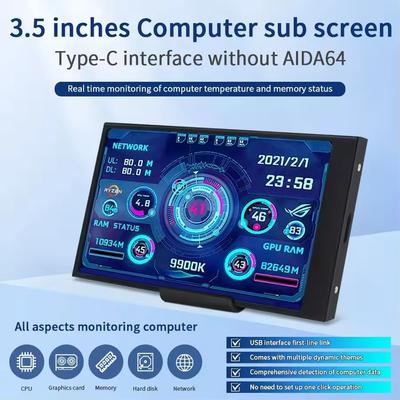 3.5 Inch IPS Type-C Secondary Screen Mini Computer USB Display CPU GPU RAM HDD Monitor with Holder Metal Case No Use AIDA64