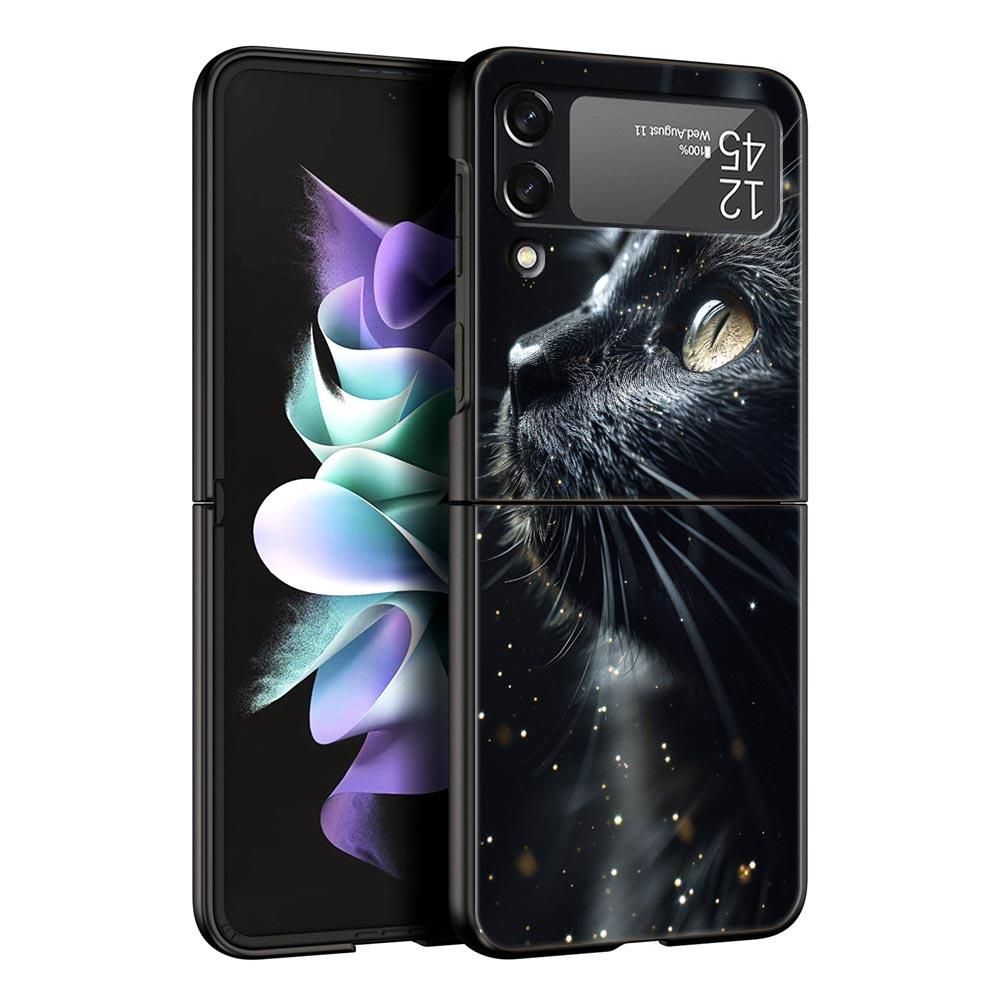 Phone Case for Samsung Galaxy Z Flip 3 4 5 6 Folding Black Shell Black Cat For Samsung Z Flip4 Flip5 PC Hard Cover