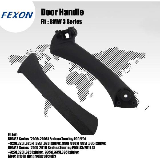 Maniglia Pannello Interno Porta e Maniglia Esterna Porta Coperchio Finitura | Compatibile con BMW Serie 3 E90 E91 E92 E93 Adatto per BMW 323 325 328 330 335 Nero 1 Posteriore Sinistro