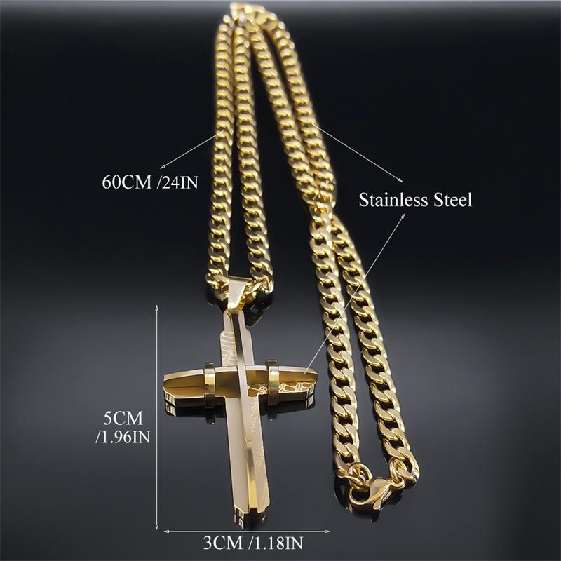 1PC Cross Long Necklace Stainless Steel Gold Plated Christian Long Necklace Bicycle Jewelry