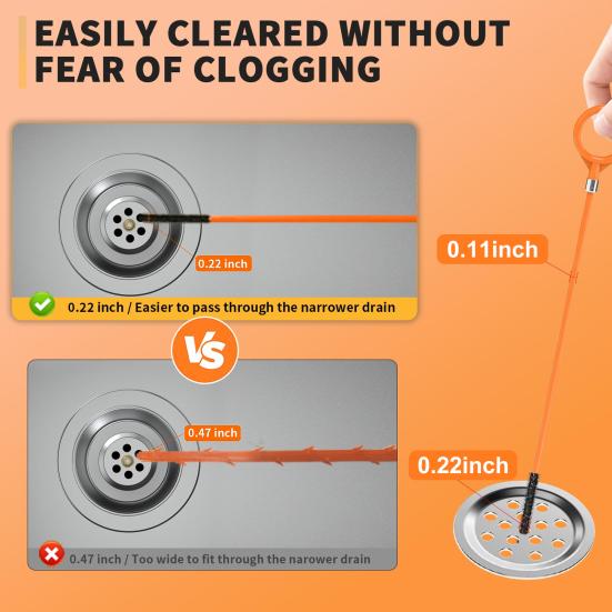 3/5Pcs Sink Dredger Reinforced Hook Tip Break-Proof Wire Rope Hair Clog Remover Long Reach Sink Cleaner