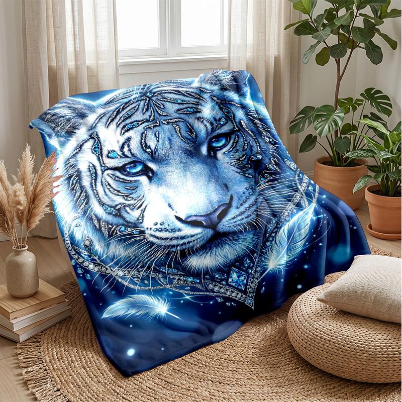 Blue Tiger Ocean Wave Blanket Personalized Name Flannel Blanket Soft Cozy Plush Throw for Sofa Bed Lightweight Home Decor
