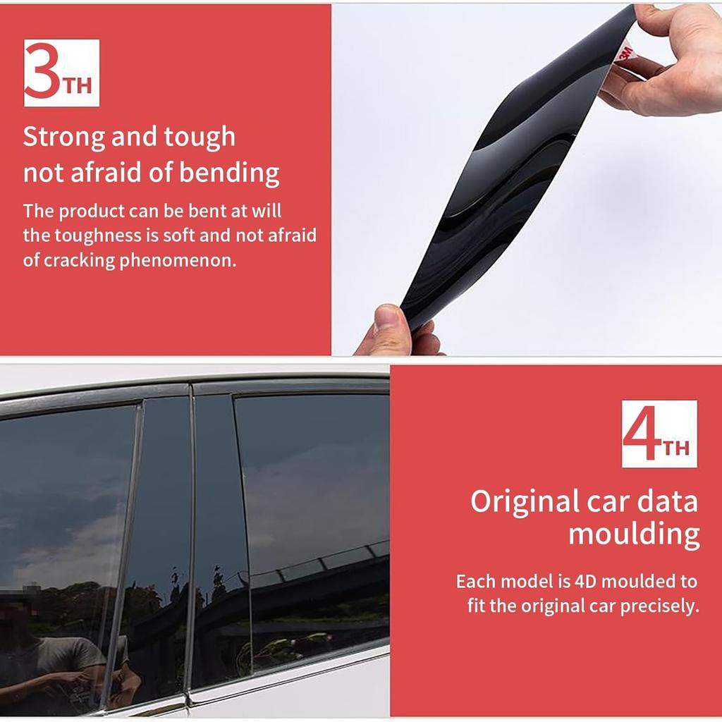 6 Pcs Side Door Window Cover Trim,Glossy Black Pillar Posts Decal Sticker For Civic Sedan 10Th Gen 2016‑