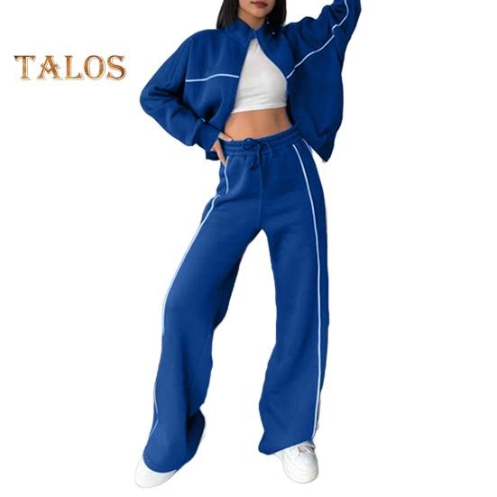 2 Teile/satz Damen Mantel Hosenanzug Halbhoher Kragen Reißverschluss Langarm Oberteil Elastische Taille Weite Beintaschen Hose Winter Alltagskleidung Trainingsanzug