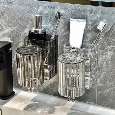 Kunststoff Wandmontierter Zahnbürstenhalter Staubdicht Minimalistisch Zahnbürstenbecherhalter Abtropfbar Mundspülbecher Aufbewahrungsregal für Zuhause